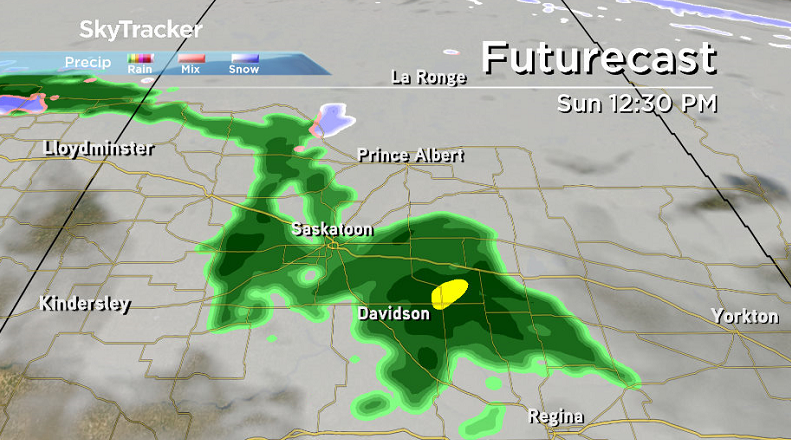 Chance of showers midday Sunday in Saskatoon.