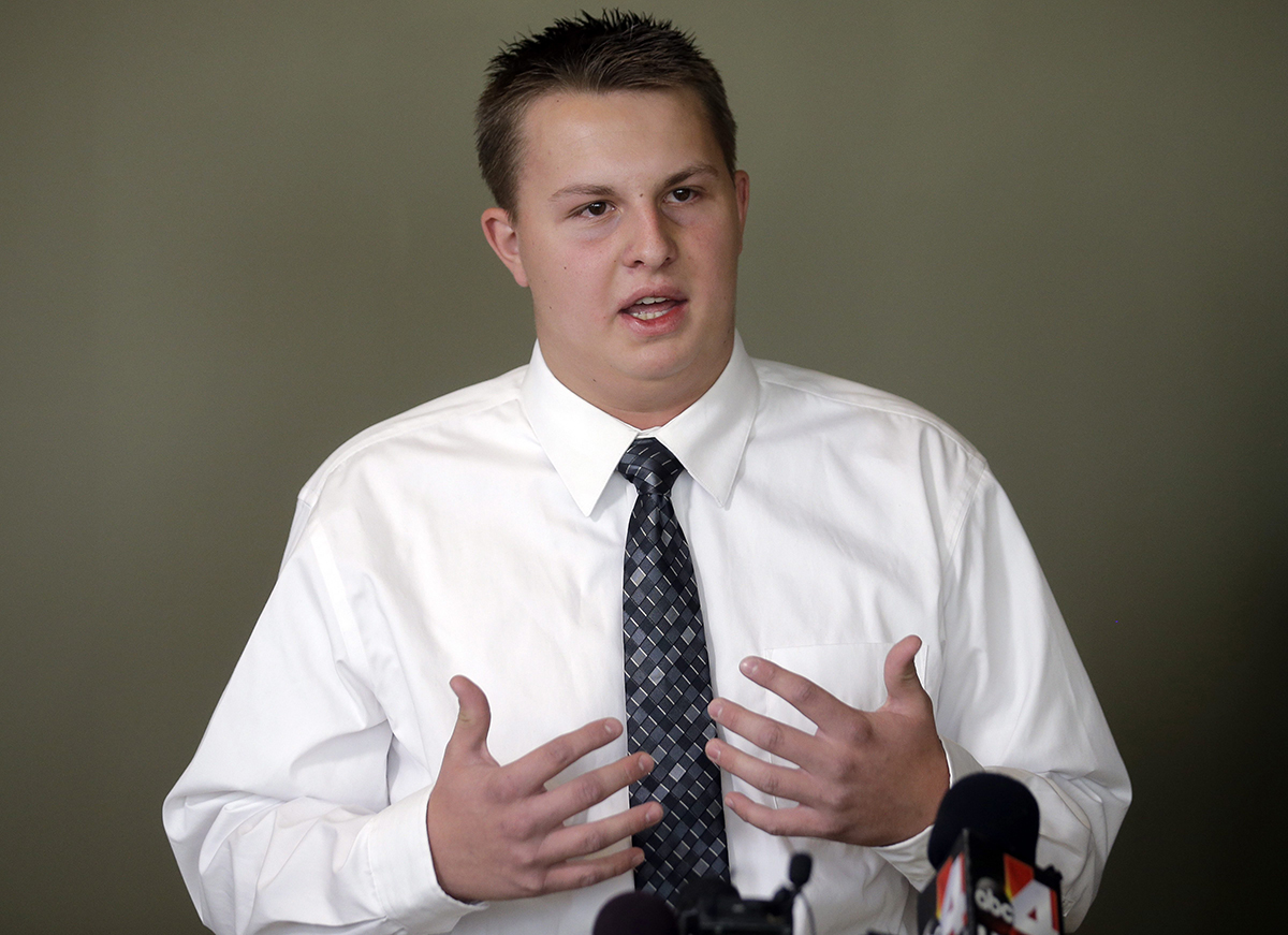 Tanis Ukena speaks at his attorney's office hours after Layton police announced they would not seek charges Tuesday, Oct. 11, 2016, in Clearfield, Utah.