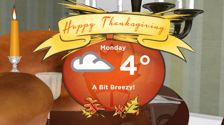 A cold front slides through for Thanksgiving Day Monday kicking up some wind.