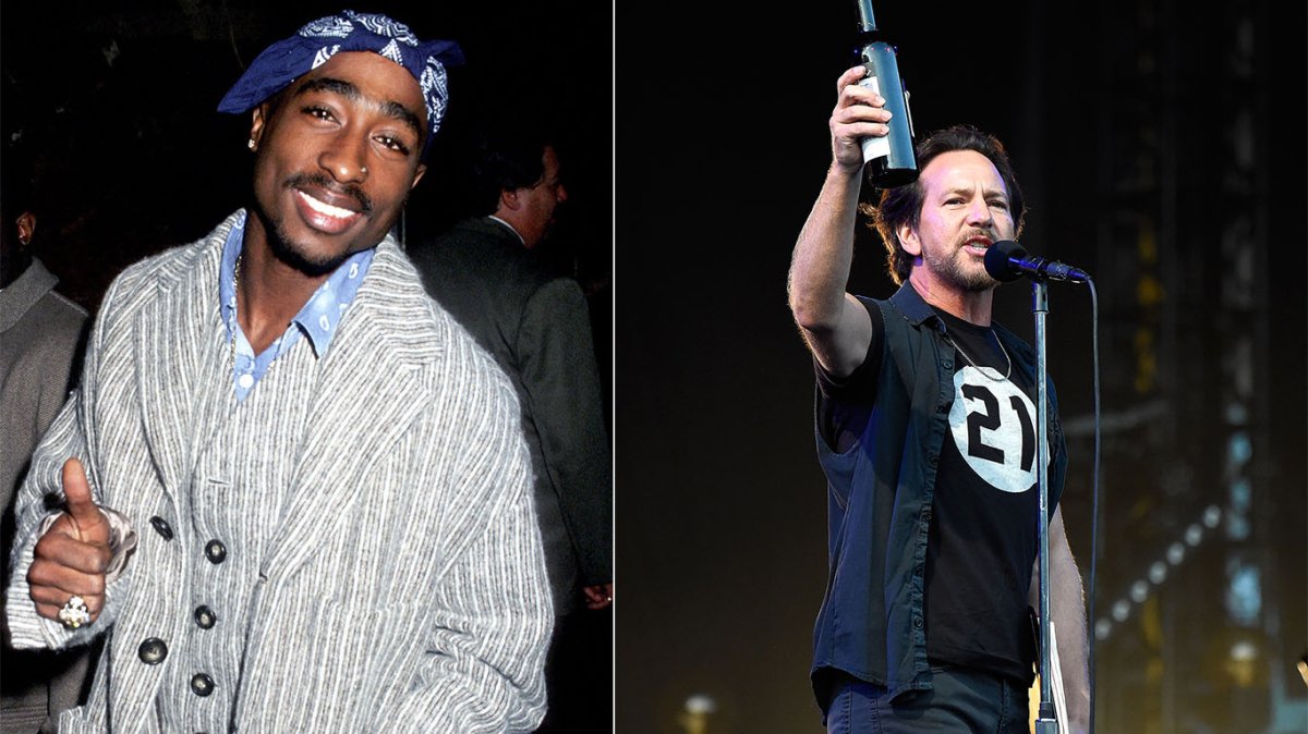 (L-R) Tupac Shakur and Pearl Jam lead singer, Eddie Vedder.