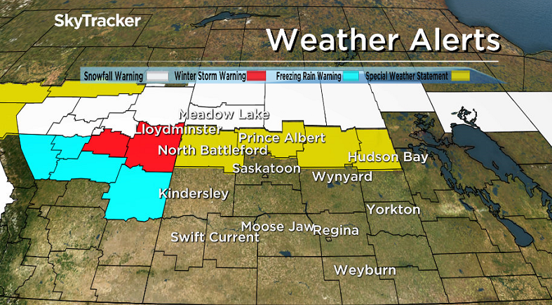 Weather alerts issued Friday morning across Saskatchewan.