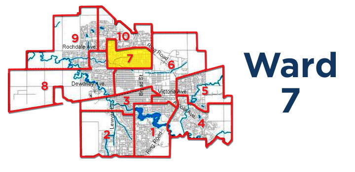 Ward 7 stretches across much of north Regina. It sits between McIntosh Street and Winnipeg Street, as well as north of First Avenue.