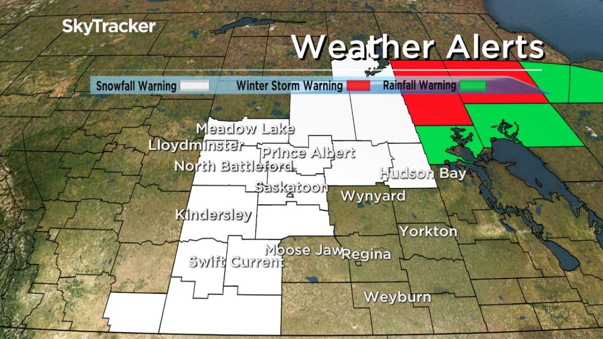 Snowfall warning for Saskatoon and parts of Saskatchewan for 10 to 30 centimetres of snow.