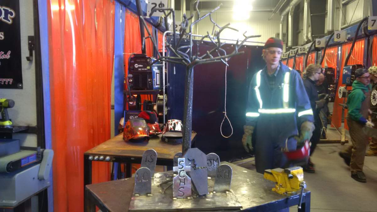 Welding students create Halloween-themed metal sculptures at a unique competition.