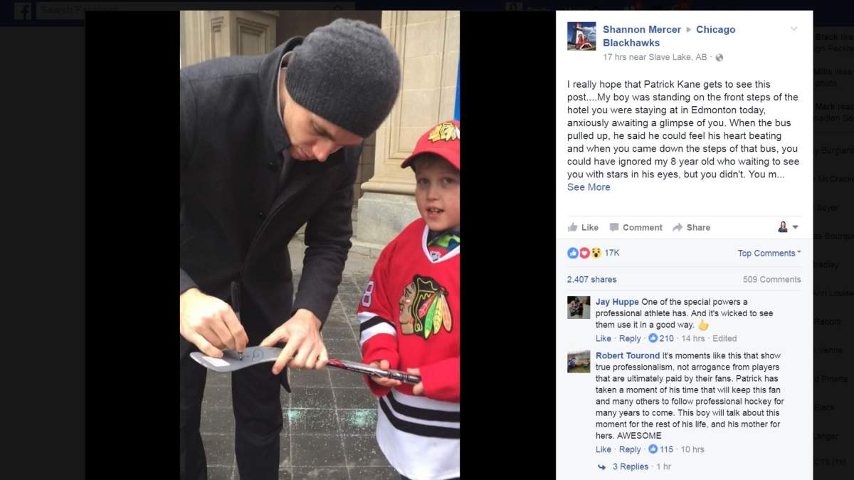 Mom thanks Blackhawks' Patrick Kane for giving her son ...