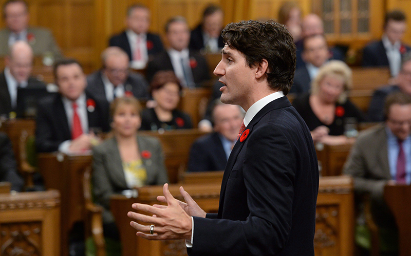 Prime Minister Justin Trudeau answers a question during question period in the House of Commons on Parliament Hill in Ottawa on Wednesday, November 2, 2016.