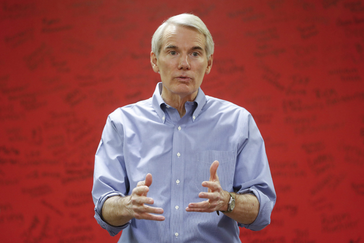 Republican Sen. Rob Portman speaks on Monday in Columbus, Ohio. 