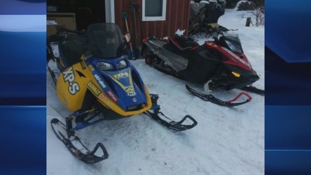 Two snowmobiles are pictured in a photo provided by Colchester District RCMP. The snowmobiles and a snowmobile trailer were stolen from a residence in Salmon River during the late night hours of Saturday, Nov. 26, 2016.