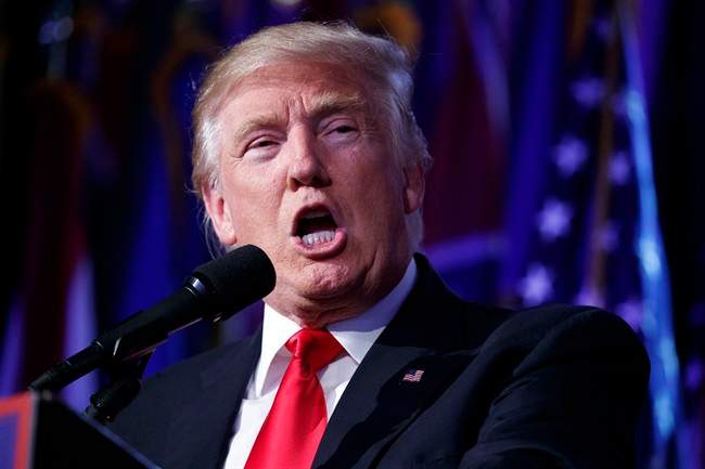 President-elect Donald Trump speaks during an election night rally, Wednesday, Nov. 9, 2016, in New York. (AP Photo/ Evan Vucci).