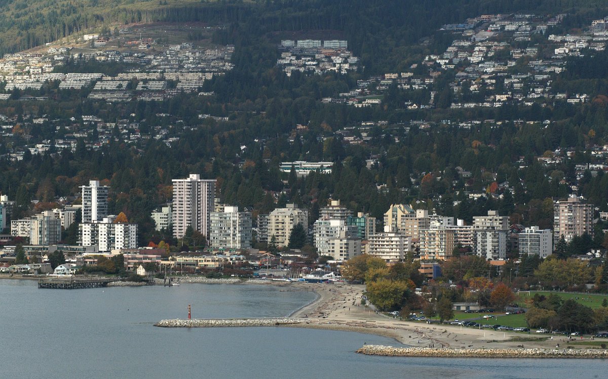 A view of West Vancouver, British Columbia with Ambleside Park in foreground at right.