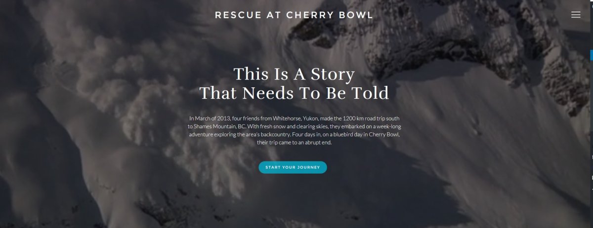 A screen shot from Avalanche Canada's new website Rescue at Cherry Bowl which tells the story of an avalanche rescue. 