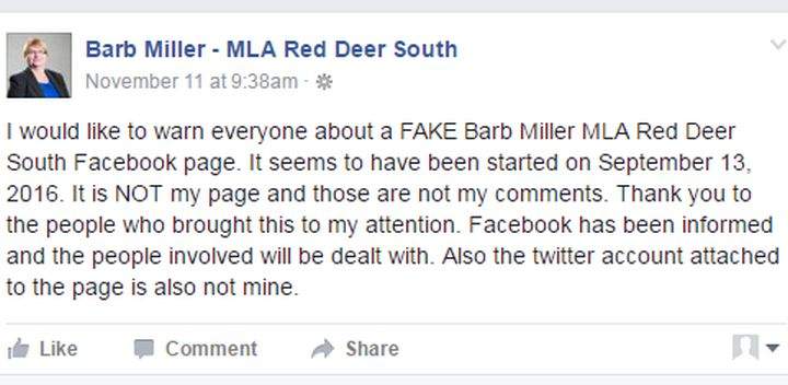 Alberta NDP MLA says she was victim of Facebook imposter - image