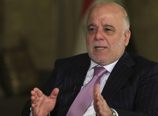 Iraq's Prime Minister Haider al-Abadi speaks during an interview with the Associated Press in Baghdad, Iraq,.