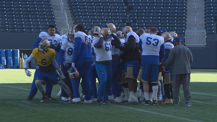 The Winnipeg Blue Bombers practice at Investors Group Field on Wednesday.