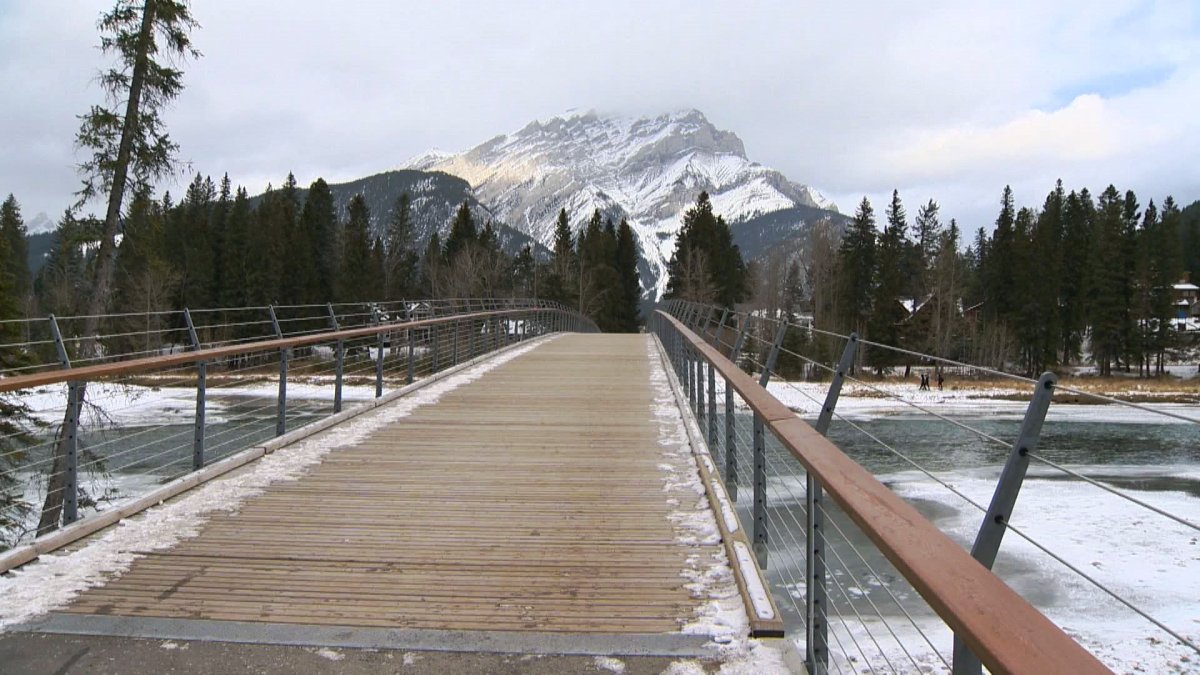 The pedestrian bridge in Banff, Alta., crosses over the Bow River.  