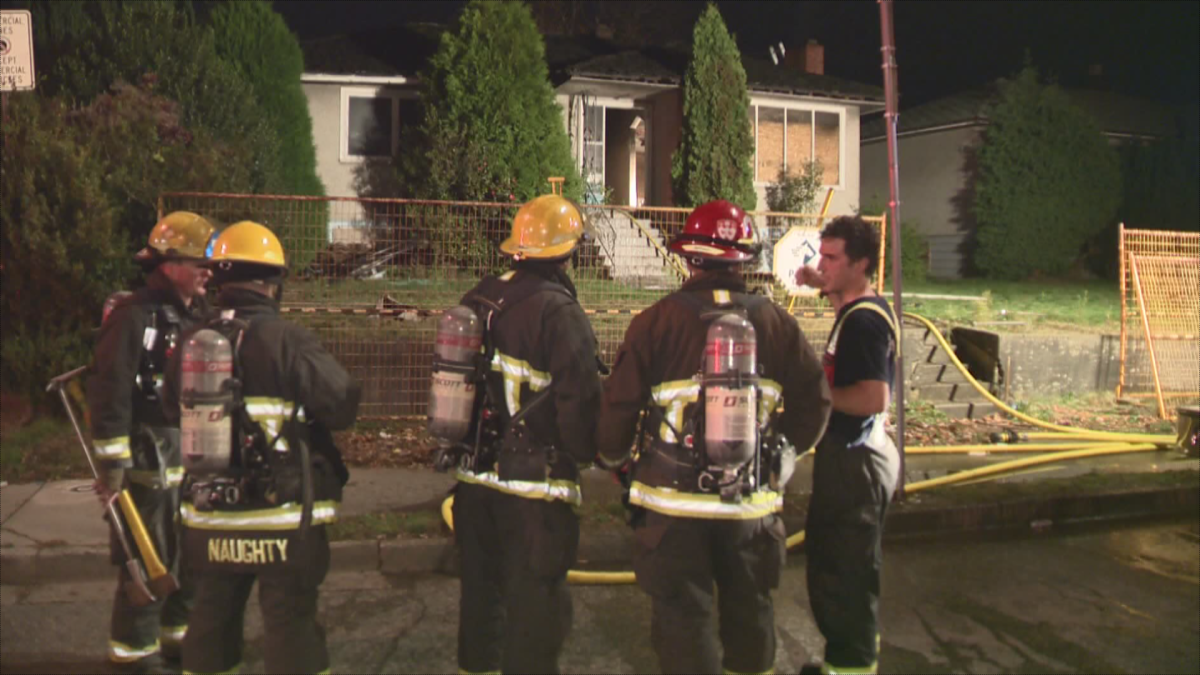 Fire crews attend a fire inside a vacant home on 41st Ave. and Cambie Street.