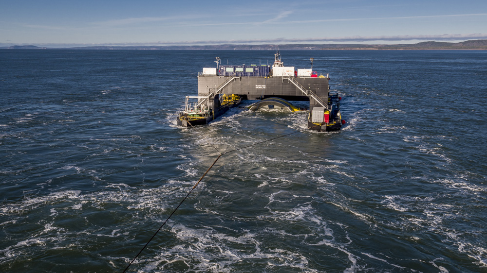 Crews working to install a massive tidal turbine in the Bay of Fundy on Monday, Nov. 7, 2016. 