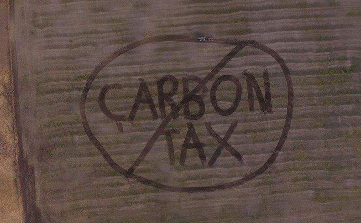 Buleya, Sask. farmer Wyatt Gorrill put the words "Carbon Tax" in the crops on one of his fields and put a line through it making sure everyone knew that he is against the carbon tax.