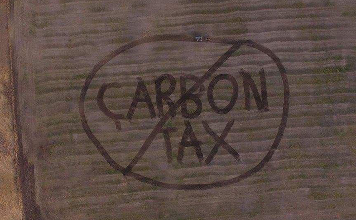 Buleya, Sask. farmer Wyatt Gorrill put the words "Carbon Tax" in the crops on one of his fields and put a line through it making sure everyone knew that he is against the carbon tax.