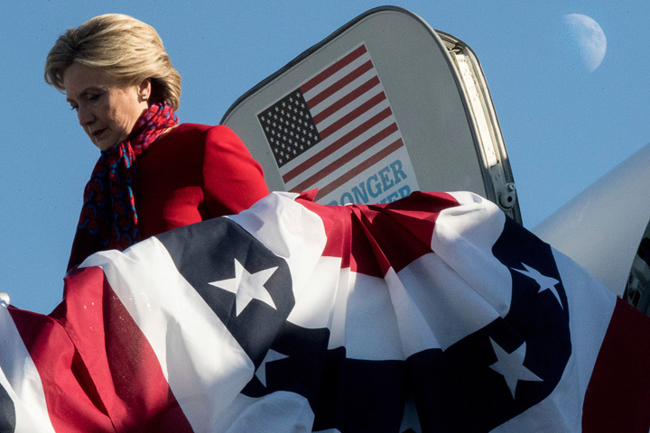 Hillary Clinton arrives at a rally