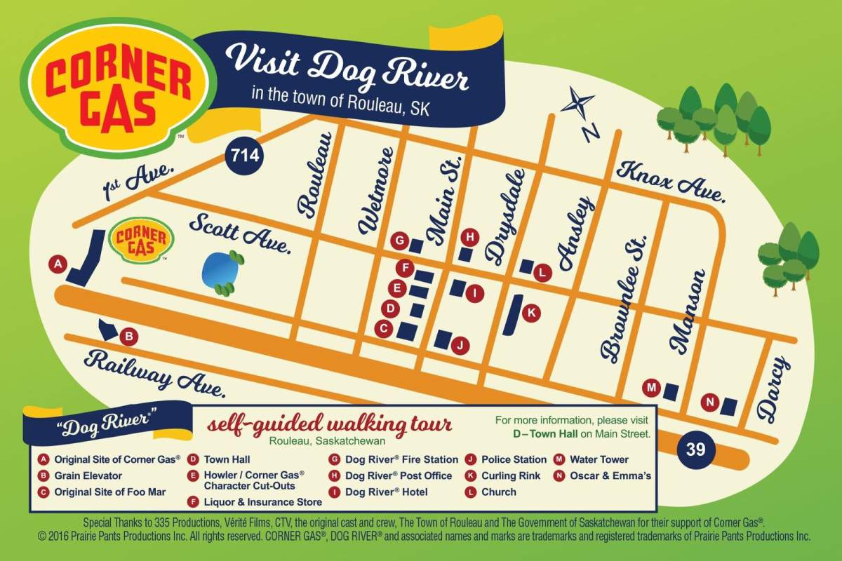 A map of the upcoming “Corner Gas” walking tour in Rouleau, Sask.