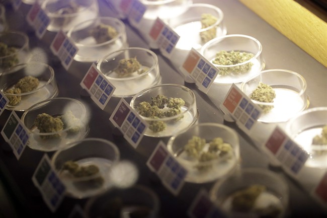 Different types of marijuana are displayed at Sparc Dispensary Tuesday, Nov. 8, 2016, in San Francisco. 