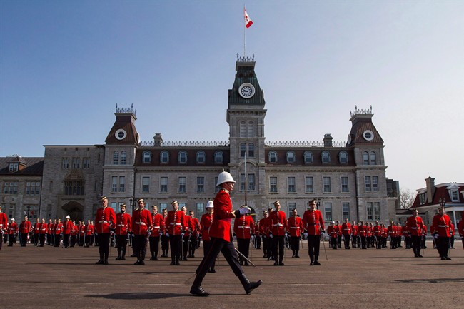 Members of the graduation class of Royal Military College of Canada parade during a graduating ceremony in Kingston, Ont., in a May 20, 2016, file photo. 