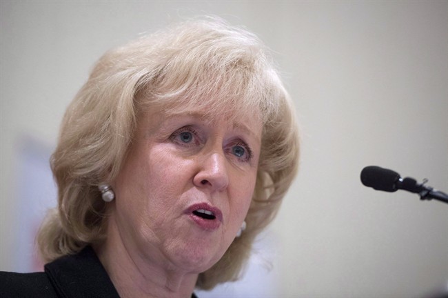 Former prime minister Kim Campbell addresses the Canadian Club in downtown Vancouver, B.C. Wednesday, April 22, 2015.