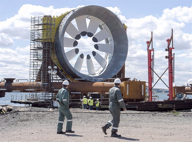 A turbine for the Cape Sharp Tidal project is seen at the Pictou Shipyard in Pictou, N.S. on Thursday, May 19, 2016. 