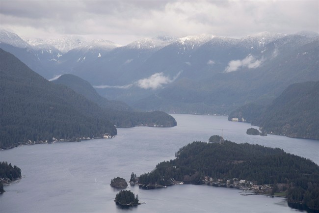 Indian Arm and Belcarra are seen from a helicopter in Burnaby, B.C., on Friday, Nov. 25, 2016. Prime Minister Justin Trudeau is approving Kinder Morgan's proposal to triple the capacity of its Trans Mountain pipeline from Alberta to Burnaby, B.C. a $6.8-billion project that has sparked protests by climate change activists from coast to coast.