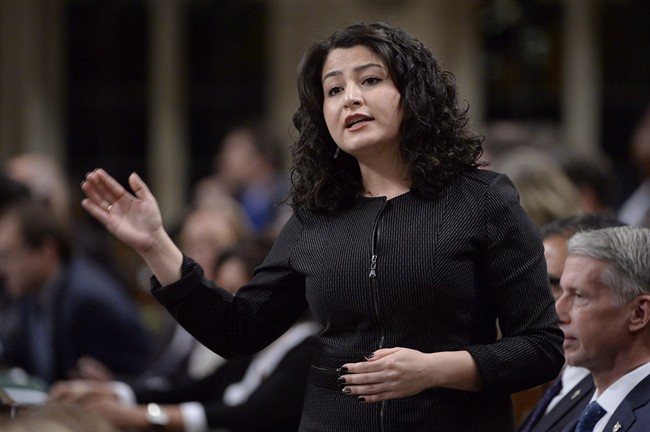 Democratic Institutions Minister Maryam Monsef answers a question during question period in the House of Commons on Parliament Hill in Ottawa on Thursday, October 20, 2016. Prime Minister Justin Trudeau is defending his minister of democratic institutions in a flap over her country of birth.
