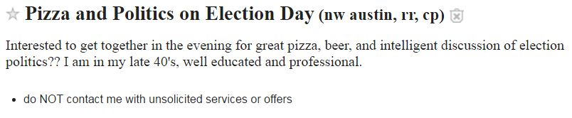 Craigslist explodes with Election Day intimacy requests - image