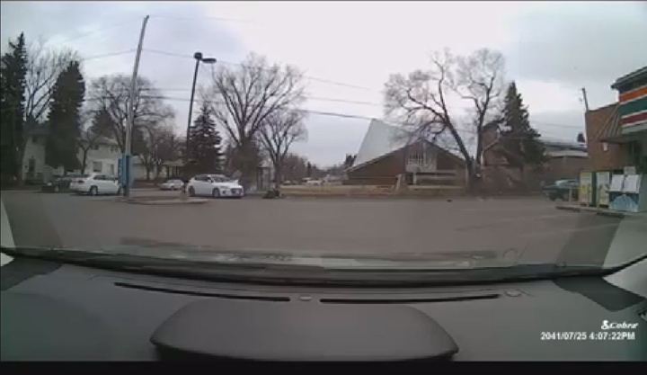 A dashboard camera video that captures a man being thrown out of a vehicle at a Regina 7-Eleven earlier this month is now circulating online.