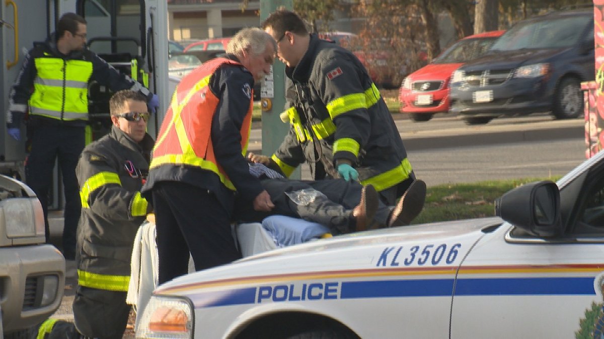 Twp people were taken to hospital Tuesday morning after a car crash in Kelowna.