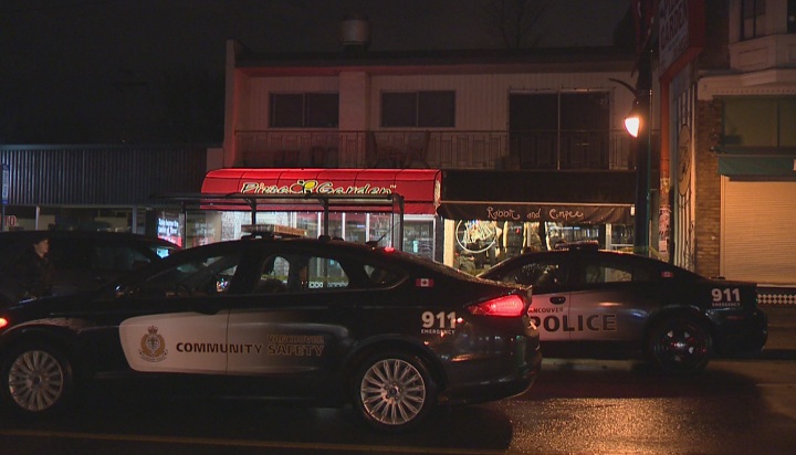 A man suffering from a stab wound stumbled into an East Vancouver pizza restaurant early Saturday.