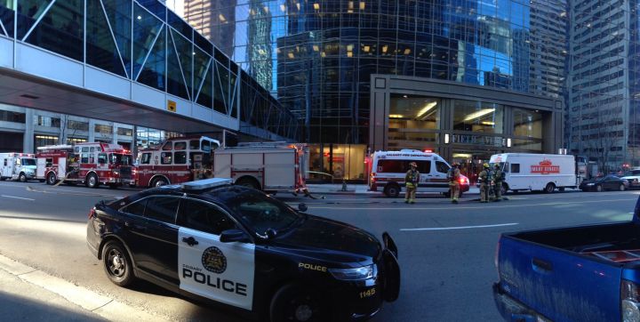Multiple emergency officials were on scene Thursday for reports of a fire in a downtown Calgary office building.