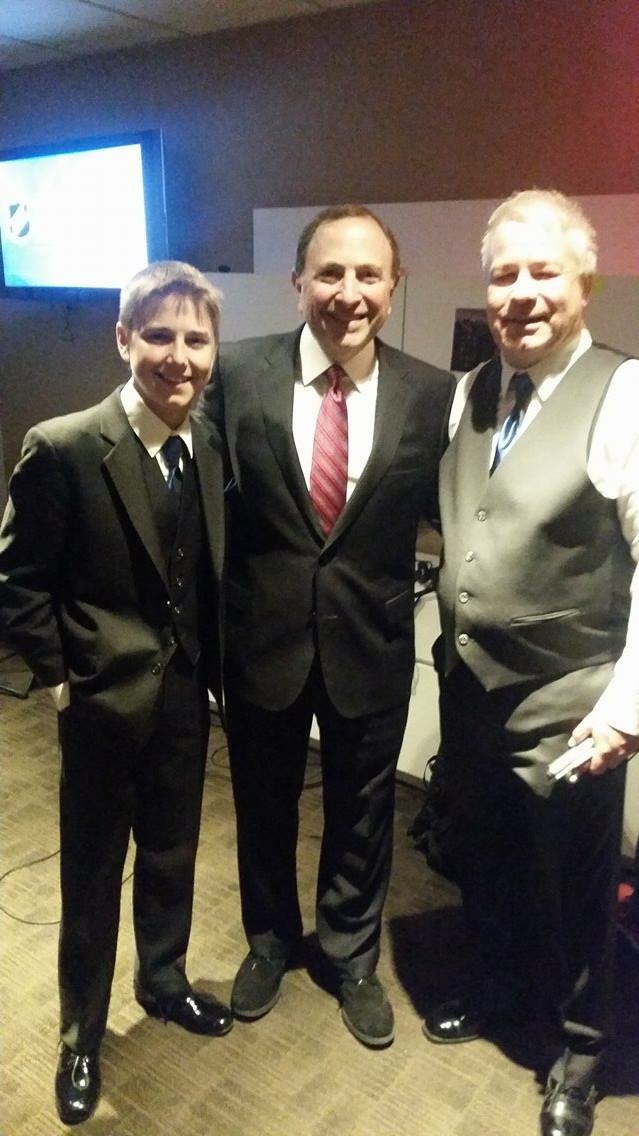 Wyatt Nelson and Gerry Nelson meeting NHL Commissioner Gary Bettman.