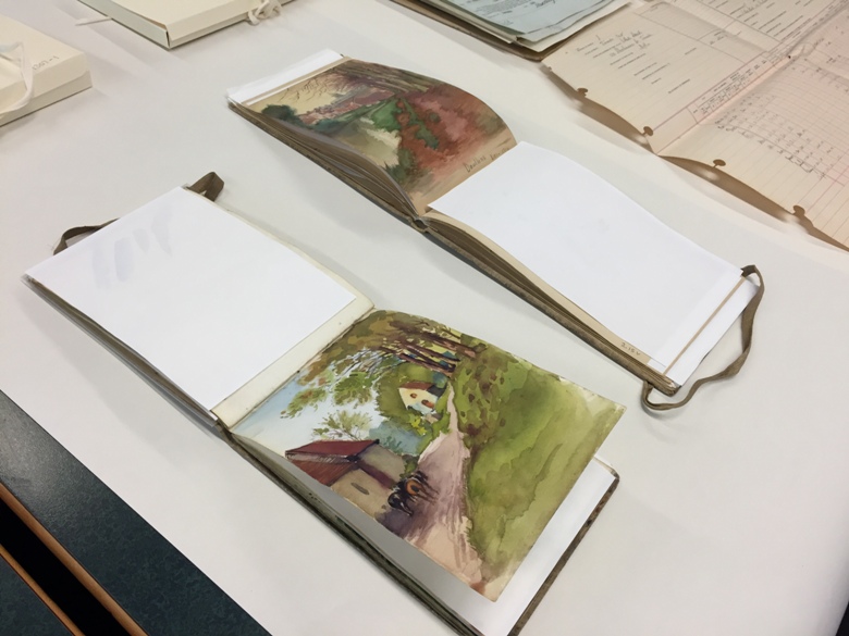 Paintings crafted by Canadian William R. Stark while he was serving in France. Stark enlisted in June, 1916 in Toronto.