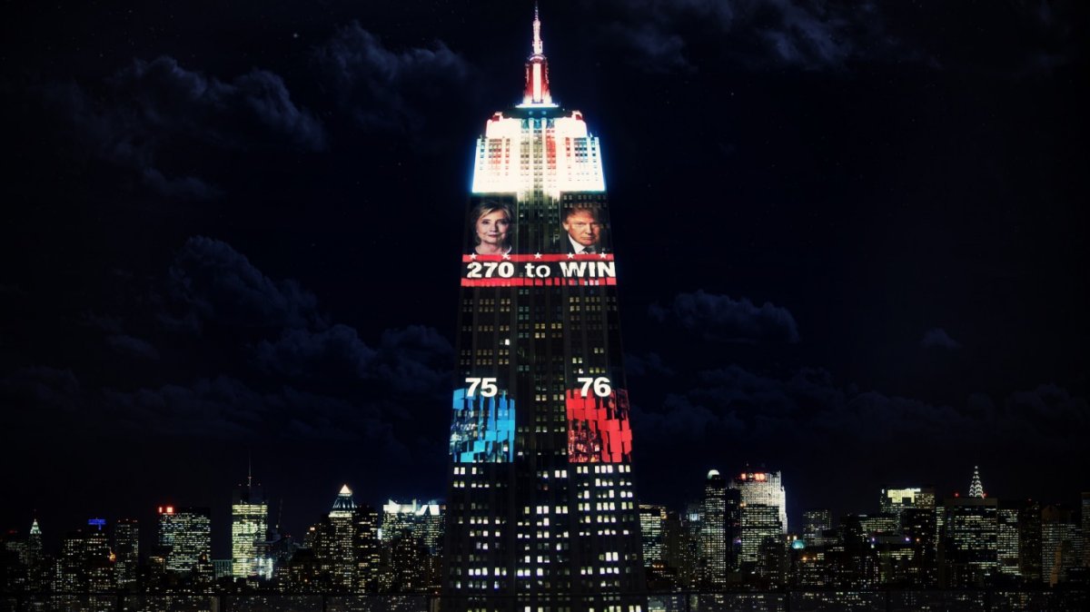 In a breathtaking display, the Empire State Building is showcasing live election results.
