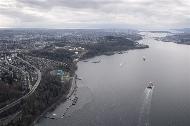 Kinder Morgan Trans Mountain Expansion Project's Westeridge loading dock (where the green tanks are pictured) is seen in Burnaby, B.C. Friday, Nov. 25, 2016.