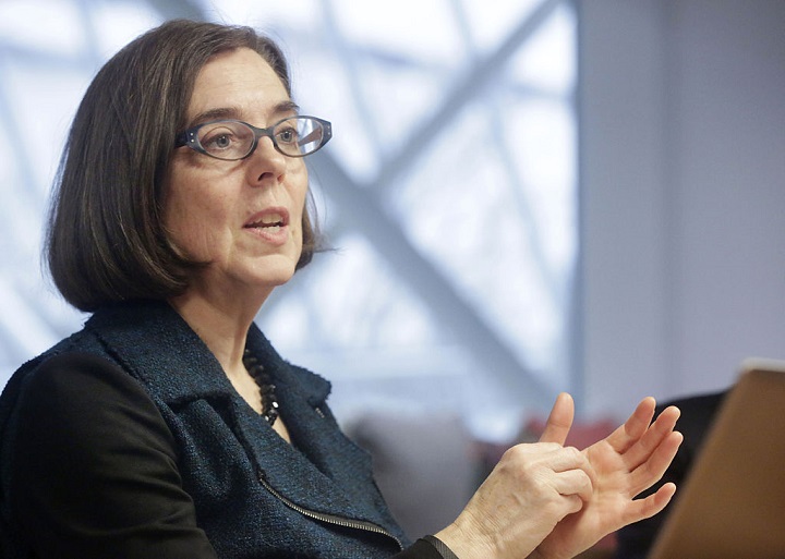 Kate Brown, governor of Oregon, speaks during an interview in Portland, Oregon, U.S. on Wednesday, Jan. 20, 2016. Brown, a Democrat, joined the state House of Representatives in 1991, was later elected to the Senate and served as secretary of state since 2009, before taking over as governor in February. Photographer: Meg Roussos/Bloomberg