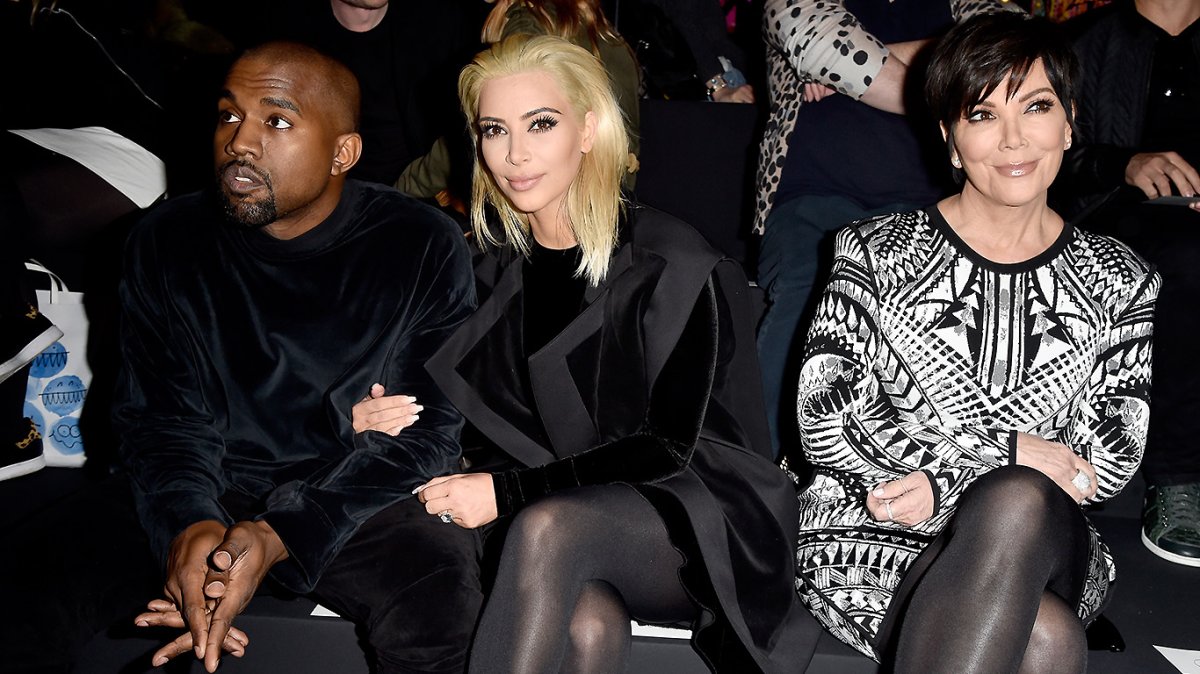 Kim Kardashian, Kanye West and Kris Jenner attend the Balmain show as part of the Paris Fashion Week on March 5, 2015 in Paris, France.