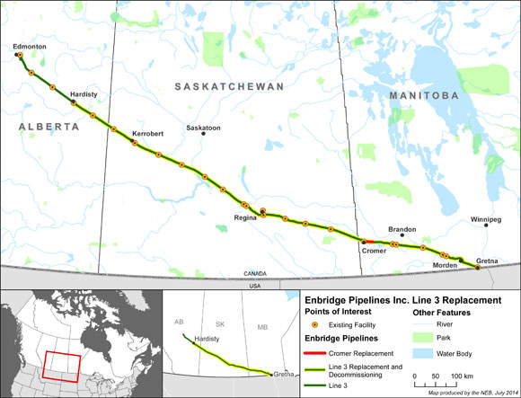 Map of Enbridge’s Line 3 Replacement Program pipeline.