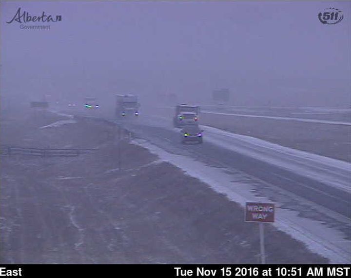 Snow and mixed precipitation moved through Alberta Tuesday affecting road conditions.