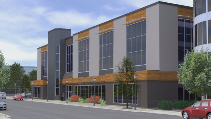 Artist rendering of refurbished Saskatoon police headquarters on 4th Avenue North. Duchuck Holdings Ltd. has bought the property for $10.7 million, pending city council approval.