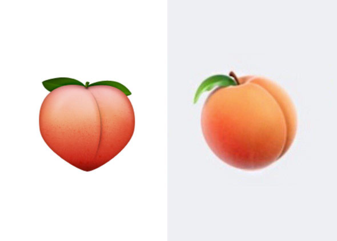 (L-R) old peach emoji and new peach emoji.