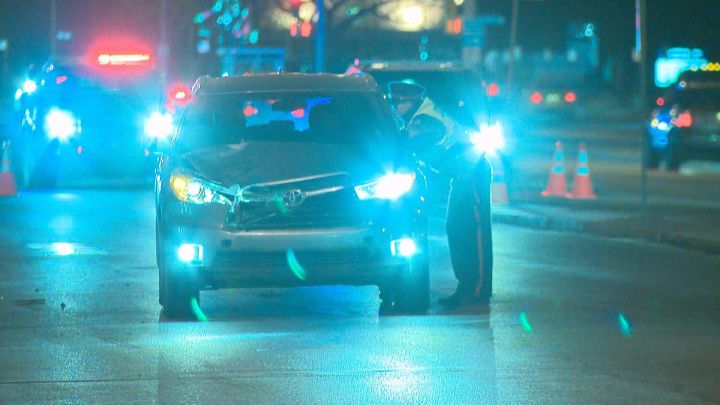 Police investigate after a 25-year-old pregnant woman was hit in a marked crosswalk in northwest Edmonton Thursday evening.