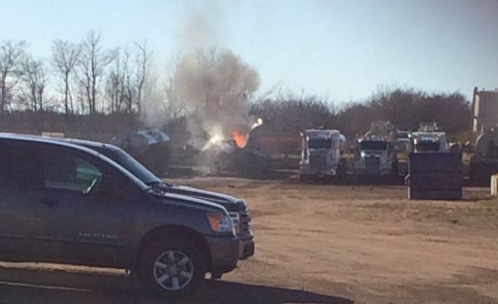 Flames can be seen after an explosion at a Red Deer, Alta. industrial park on Nov. 3, 2016.