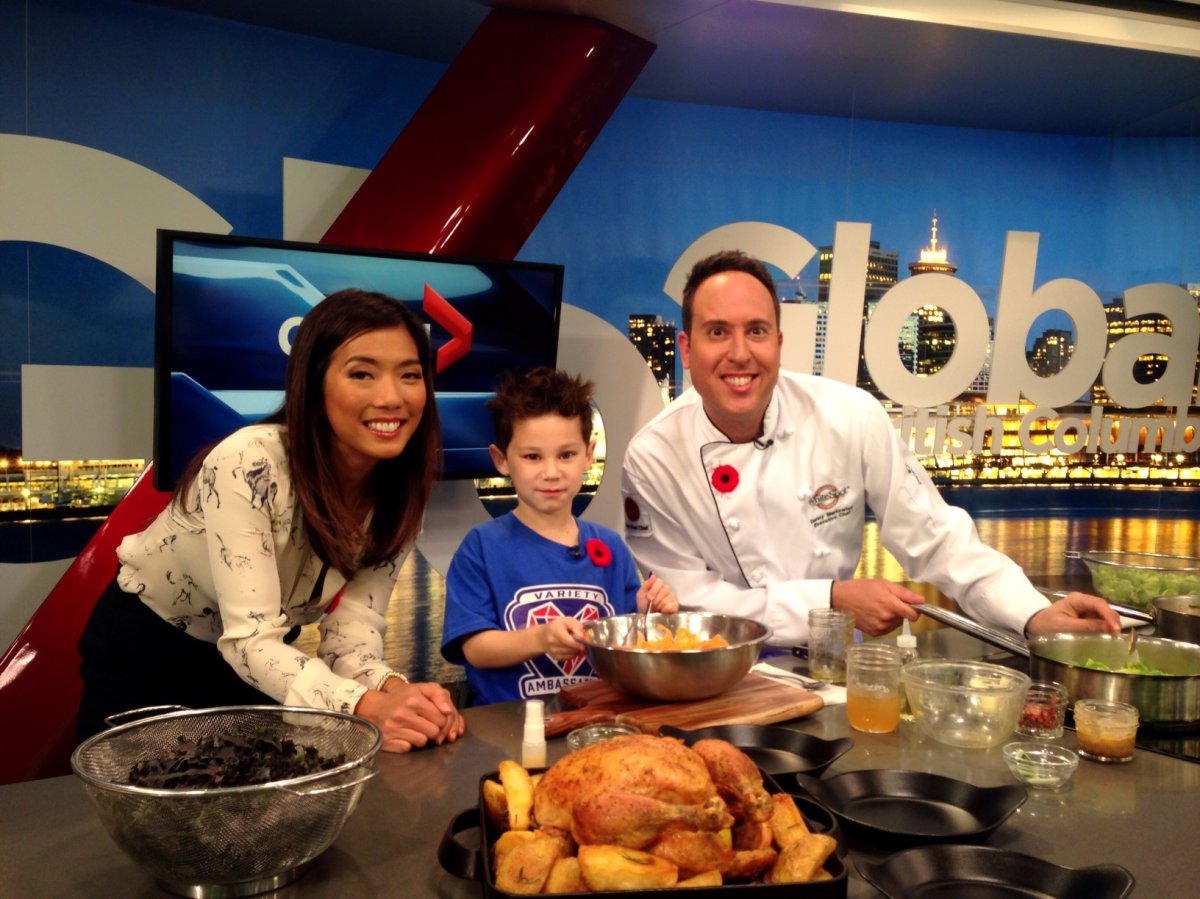 Ryan helping out White Spot Executive Chef, Danny Markowicz cook on Global News at Noon on Nov. 3