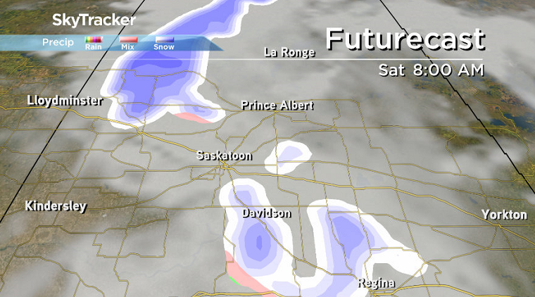 Chance of snow on Saturday as a developing system slides through.